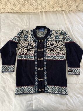 Icewear Iceland Wool Fair Isle Nordic Clasp Cardigan Sweater Womens L Blue